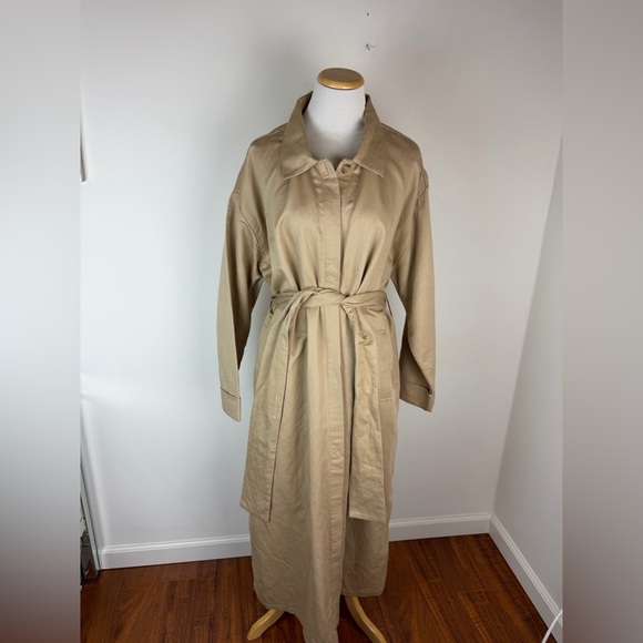 POSSE Ruth Long Trench Coat Linen Cotton Latte Tan Size M - Picture 5 of 9